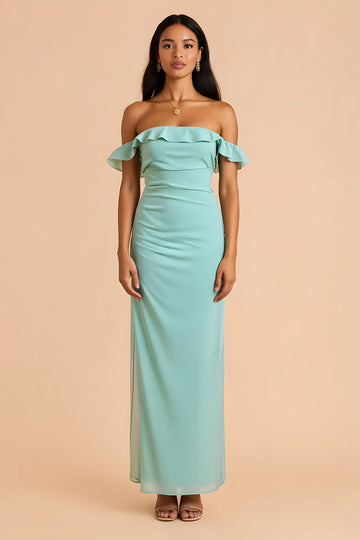 Mint Green Off The Shoulder Sheath Bridesmaid Dress